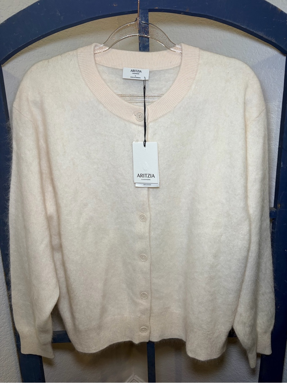 Aritzia Women's Lg Relaxed Crew Cashmere Cardigan in light birch NWT